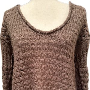 Free People S Chunky/ Open Knit  Brown Crochet Sweater  EUC